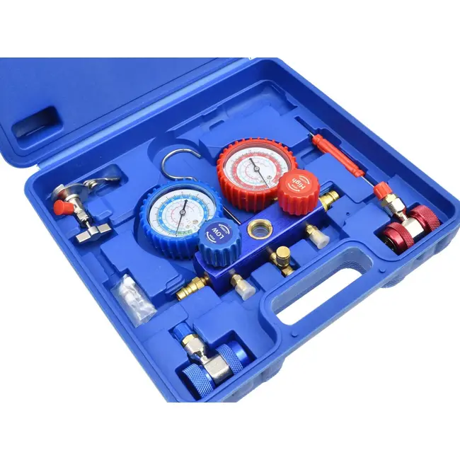 GEKO Gasdrukmeter - Tweewegblokkering - Meerkleurige slangen - Hoge en lage druk - Veiligheidsventiel