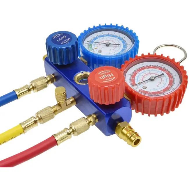 GEKO Gasdrukmeter - Tweewegblokkering - Meerkleurige slangen - Hoge en lage druk - Veiligheidsventiel