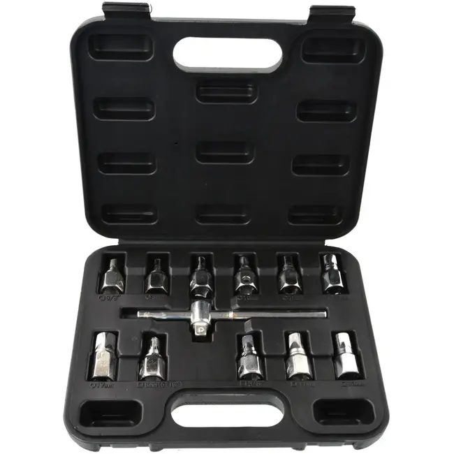 GEKO 12-delige set - vierkant en zeskant afvoer - veelzijdig gebruik - inclusief kunststof koffer