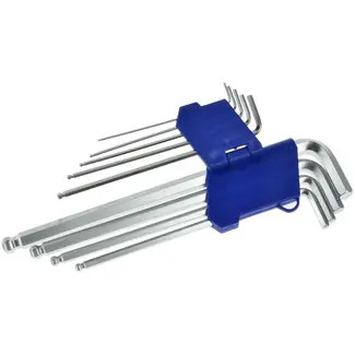 GEKO Lange inbussleutelset - balvormig uiteinde - 9-delig - 1.5-10 mm - extra bereik - chroom-vanadium staal