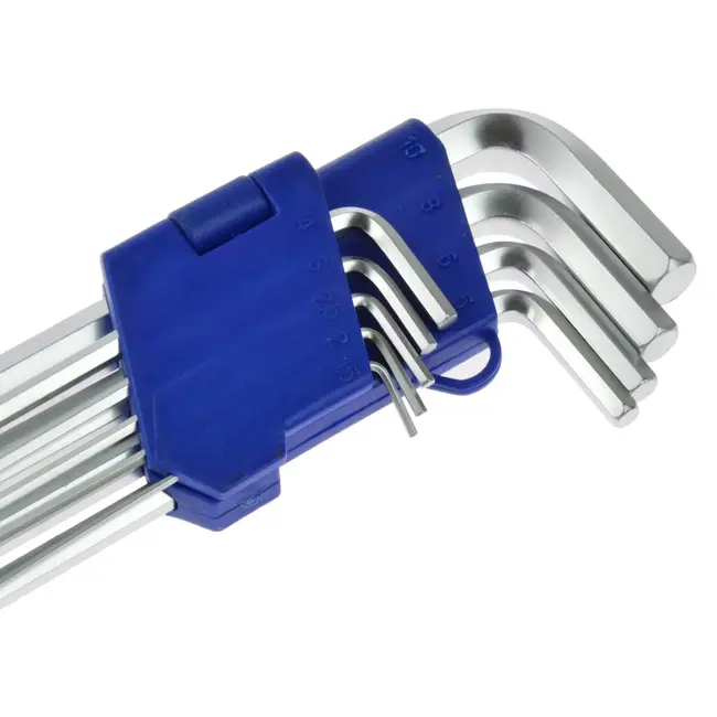 GEKO Lange inbussleutelset - balvormig uiteinde - 9-delig - 1.5-10 mm - extra bereik - chroom-vanadium staal