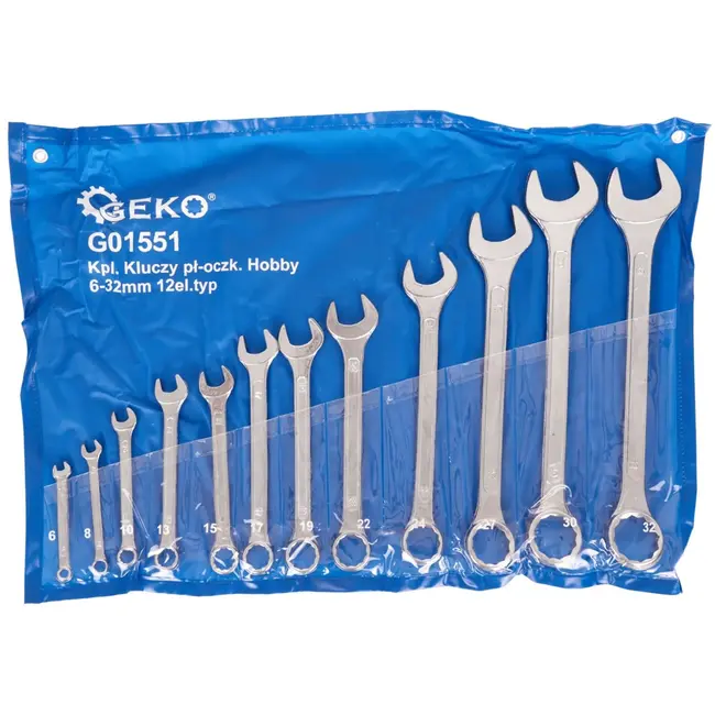 GEKO Combinatiesleutelset - 12-delig - 6-32 mm - Staal - 15° offset