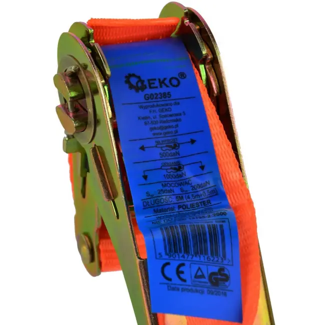 GEKO Rateltrekband - 5m - 1000 kg - Polyester - J-haken