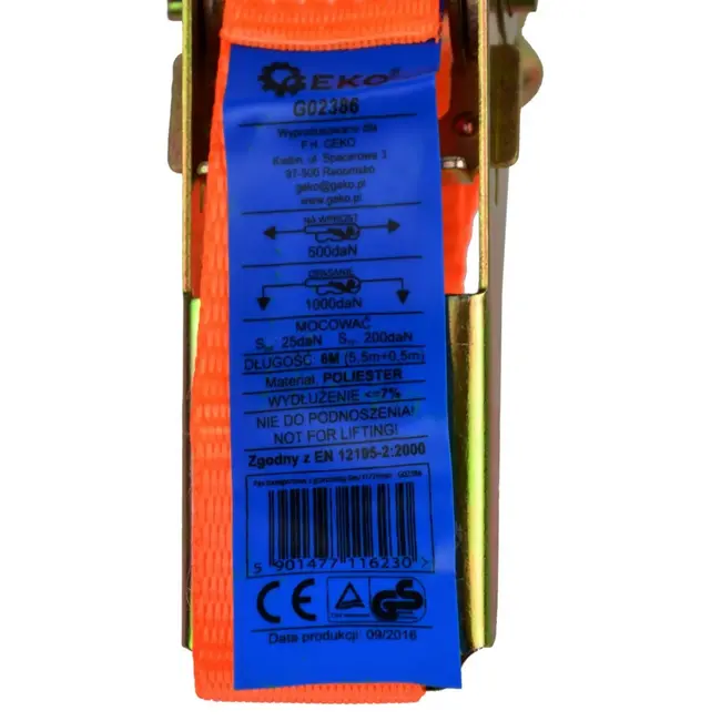 GEKO Ratelspanband - 6 m - 1000 kg - Polyester - J-haken