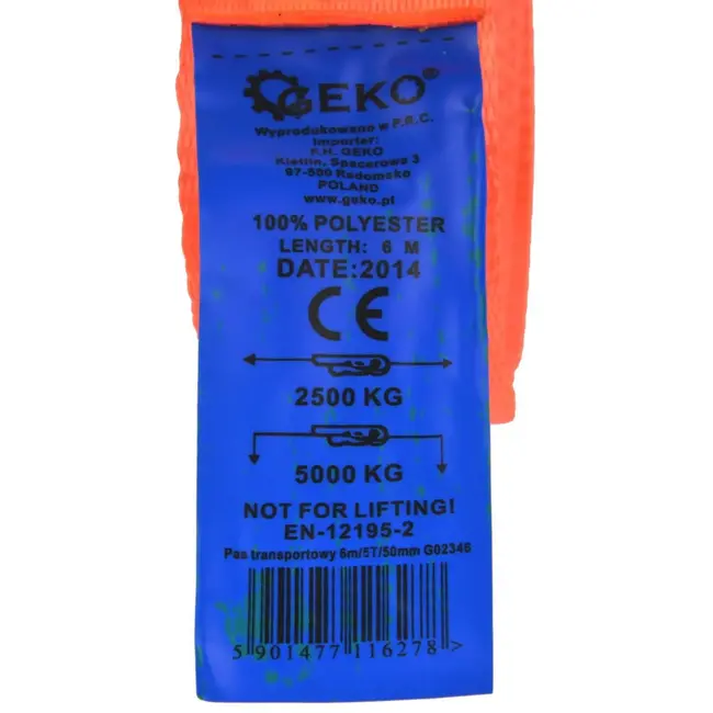 GEKO Spanband - 6m - 5000 kg - Polyester - J-haak en lus