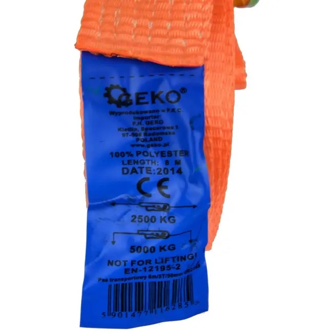 GEKO Spanband met J-haak - 8 m - 5000 kg - 50 mm breed - Polyester