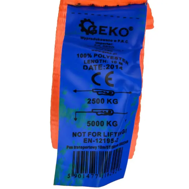 GEKO Spanband - 10 m - 5000 kg draagkracht - Polyester - J-haak en lus