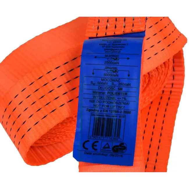 GEKO Sterke sleepkabel - 5 meter - 5000 kg - met karabijnhaken - polyester