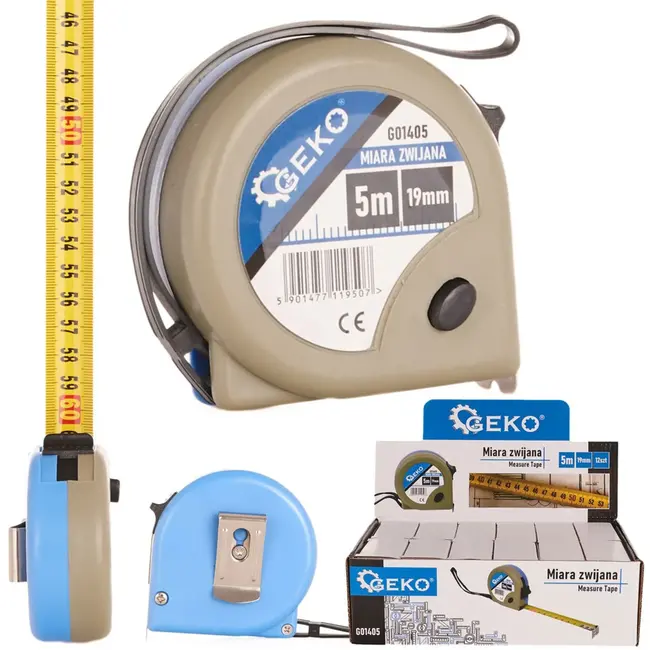GEKO Meetlint - 5 m - Stalen blad - ABS behuizing - Antislip haak - 12 stuks