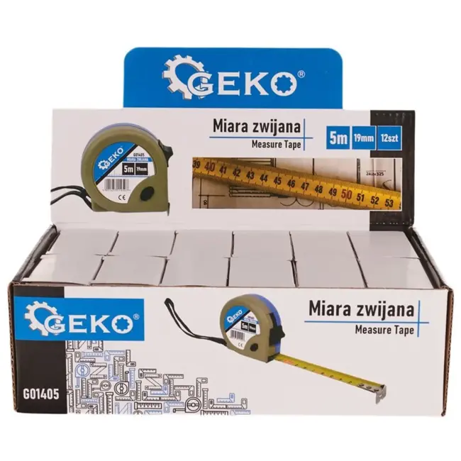 GEKO Meetlint - 5 m - Stalen blad - ABS behuizing - Antislip haak - 12 stuks