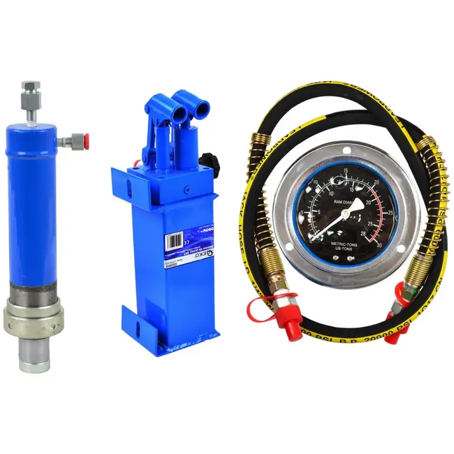 GEKO 20 ton werkplaatspers set - cilinder, 2-snelheden pomp, manometer, slang
