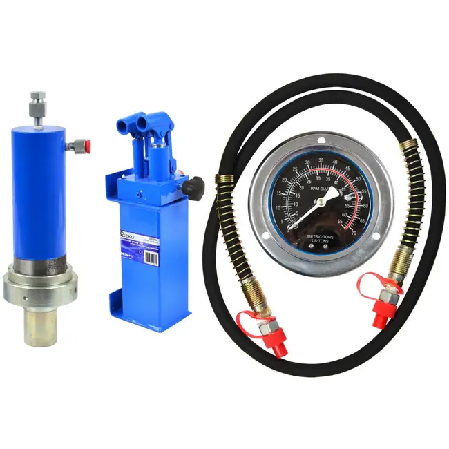 GEKO 30 ton werkplaatspers set - cilinder, 2-snelheden pomp, manometer en slang