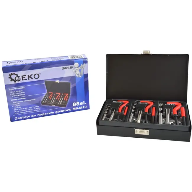 GEKO Draadreparatieset - 88-delig - M6-M10 - HSS staal - Inclusief metalen koffer