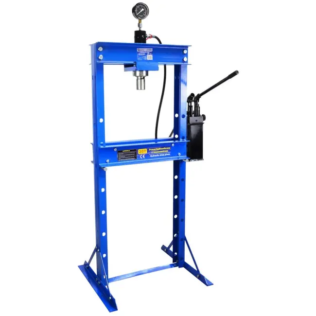 GEKO Hydraulische werkplaatspers - 20 ton - 2-snelheden handpomp - verstelbare werkhoogte - drukmeter inbegrepen