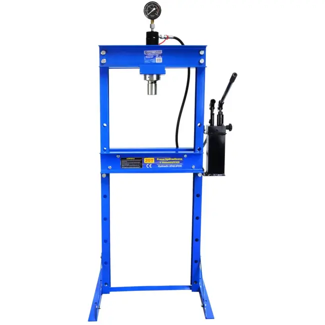 GEKO Hydraulische werkplaatspers - 20 ton - 2-snelheden handpomp - verstelbare werkhoogte - drukmeter inbegrepen