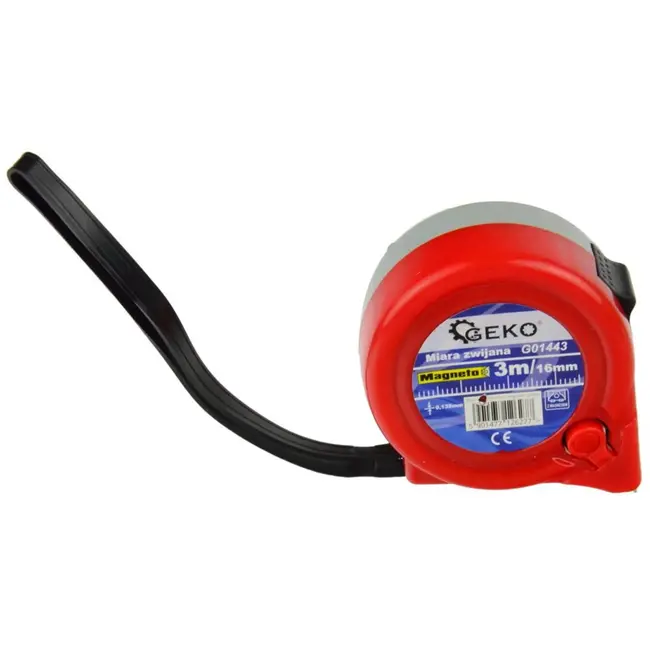 GEKO Meetlint - 3m x 16mm - Magnetische haak - ABS behuizing - Vergrendelknop