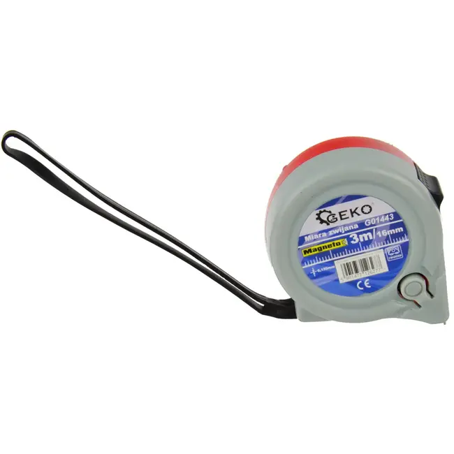 GEKO Meetlint - 3m x 16mm - Magnetische haak - ABS behuizing - Vergrendelknop
