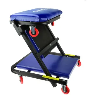 GEKO Opvouwbare autokrik en zitje - Stalen frame - Schuimkussen - 7 zwenkwielen - 102 cm lang