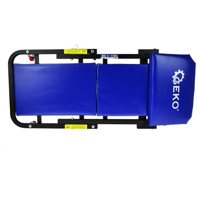 GEKO Opvouwbare autokrik en zitje - Stalen frame - Schuimkussen - 7 zwenkwielen - 102 cm lang