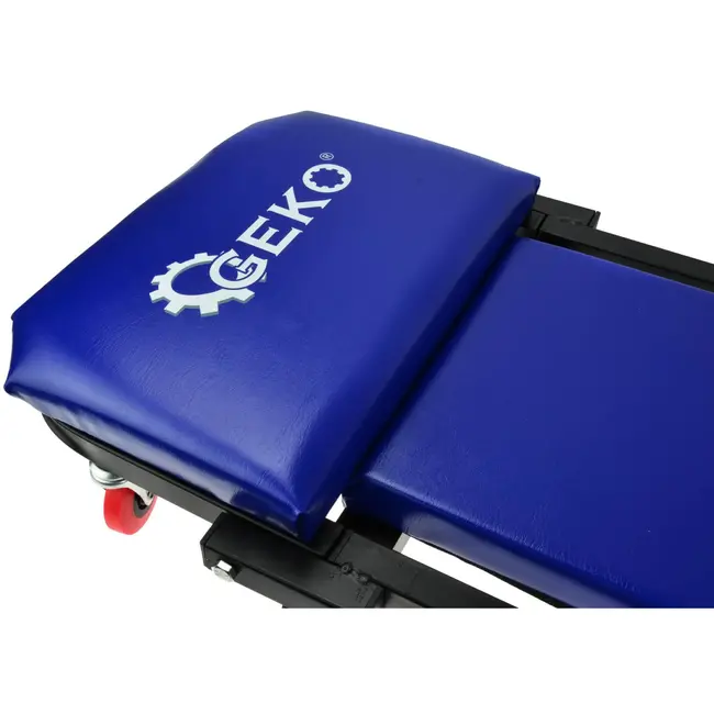 GEKO Opvouwbare autokrik en zitje - Stalen frame - Schuimkussen - 7 zwenkwielen - 102 cm lang