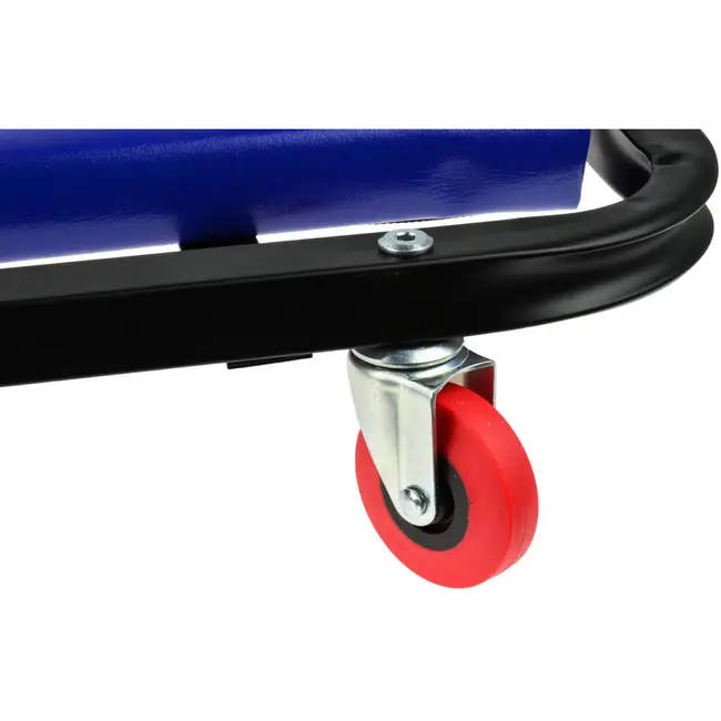 GEKO Opvouwbare autokrik en zitje - Stalen frame - Schuimkussen - 7 zwenkwielen - 102 cm lang