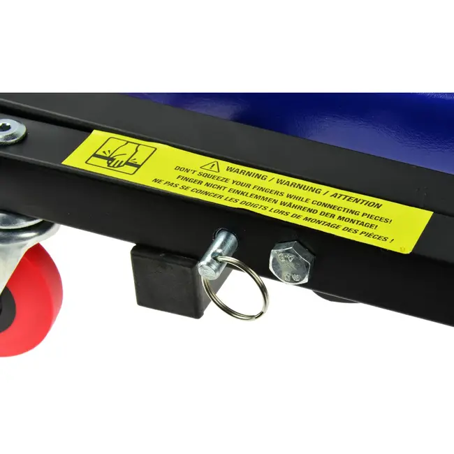 GEKO Opvouwbare autokrik en zitje - Stalen frame - Schuimkussen - 7 zwenkwielen - 102 cm lang