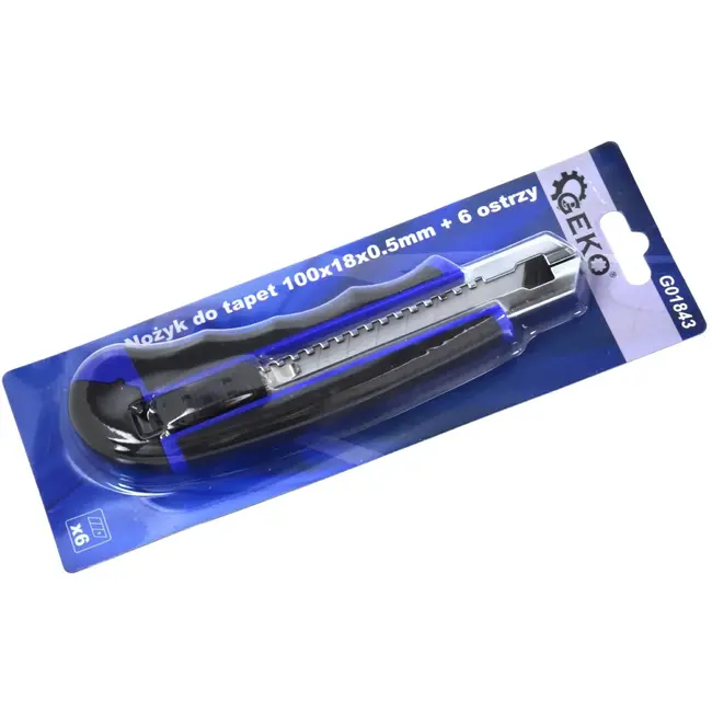 GEKO Universeel snijmes - 18mm carbonstalen afbreekmes - Antislip handgreep - 6 reservebladen