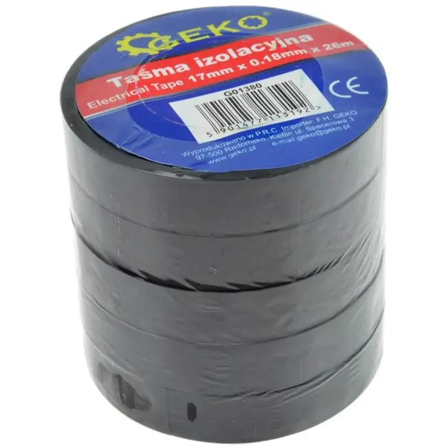 GEKO Isolatietape - Vlamvertragend - Zwart - 17mm x 25m - 5 stuks