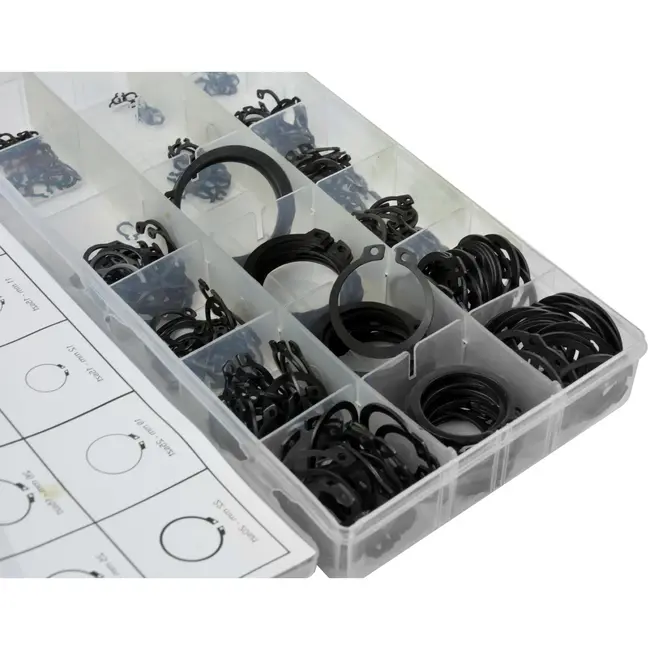 GEKO Extern circlip assortiment 300 stuks in 18 maten van 3-32 mm met kunststof opbergdoos