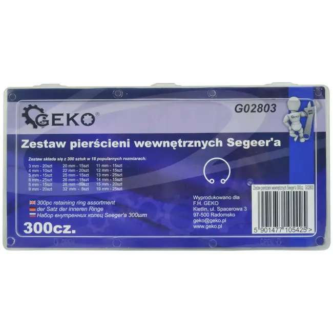 GEKO Circlip assortiment - 18 maten - 300 stuks - 3-32 mm - Praktische opbergdoos