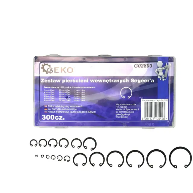 GEKO Circlip assortiment - 18 maten - 300 stuks - 3-32 mm - Praktische opbergdoos