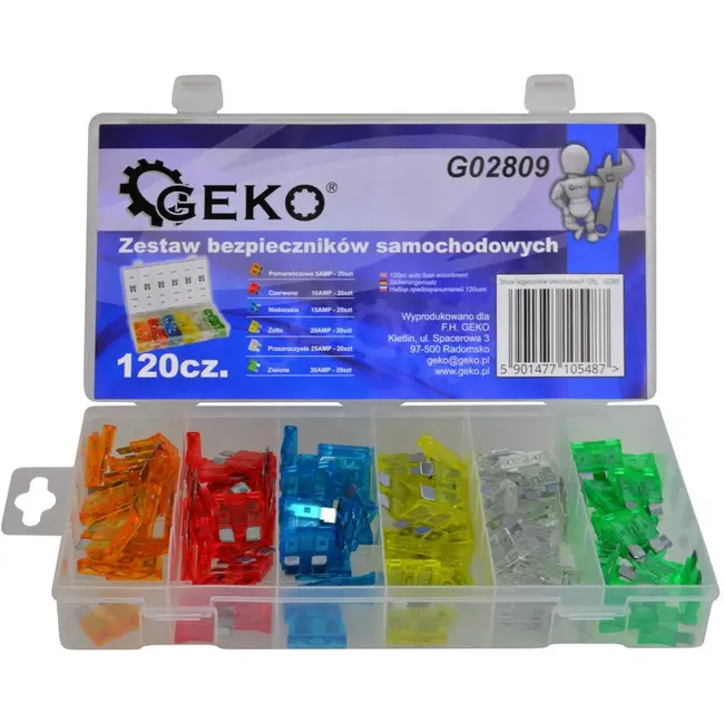 GEKO Auto zekeringenset - 120 stuks - 5A tot 30A - Mini formaat - Diverse kleuren