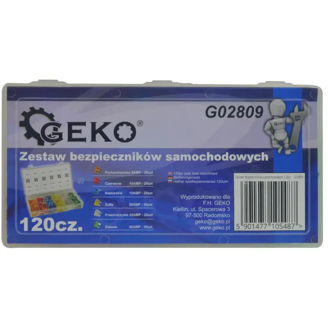 GEKO Auto zekeringenset - 120 stuks - 5A tot 30A - Mini formaat - Diverse kleuren
