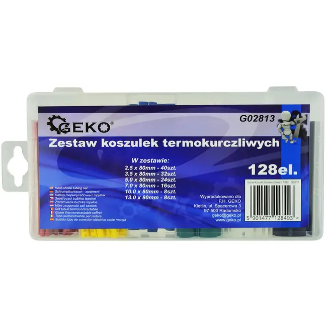 GEKO Assortiment krimpkousen - vlamvertragend - 128 stuks - diverse maten en kleuren