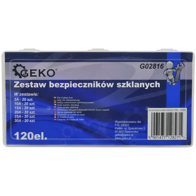 GEKO Glazen zekeringen set - 120 stuks - Diverse ampères