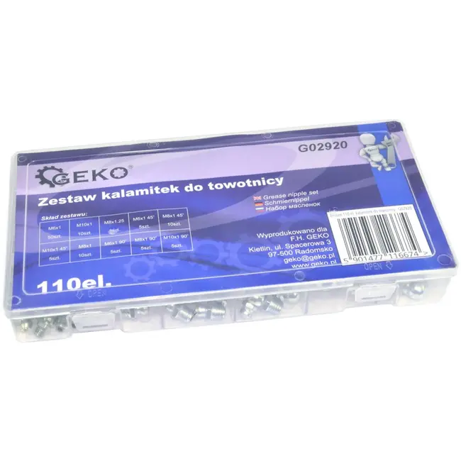 GEKO Hydraulische vetnippelset - 110 stuks - Metaal - Voor hoge druk toepassingen