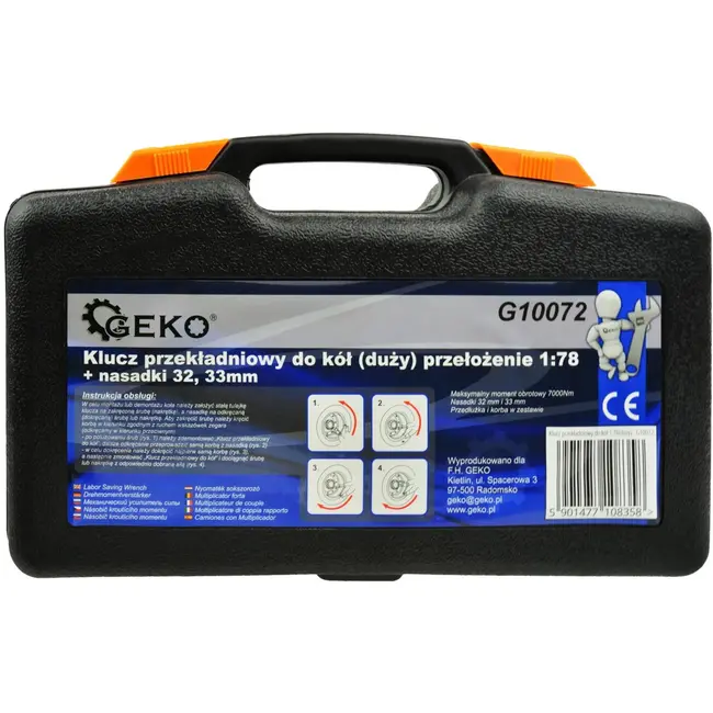 GEKO Zwarte momentsleutel - krachtig - met doppen 32, 33 mm