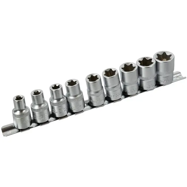 GEKO Torx dopsleutelset - CrV staal - 10-delig - E10-E24 - 1/2" aansluiting