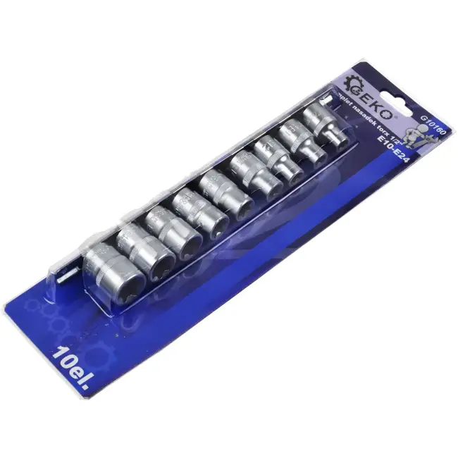 GEKO Torx dopsleutelset - CrV staal - 10-delig - E10-E24 - 1/2" aansluiting