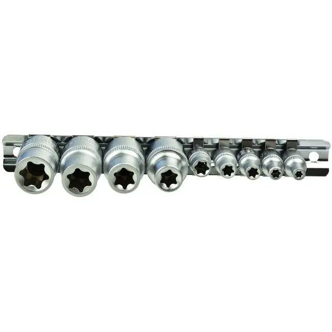 GEKO TORX dopsleutelset - CrV staal - E4-E16 - 9-delig - Met railhouder