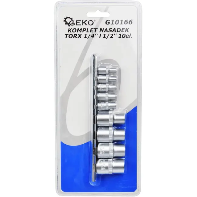 GEKO TORX dopsleutelset - CrV staal - E4-E16 - 9-delig - Met railhouder