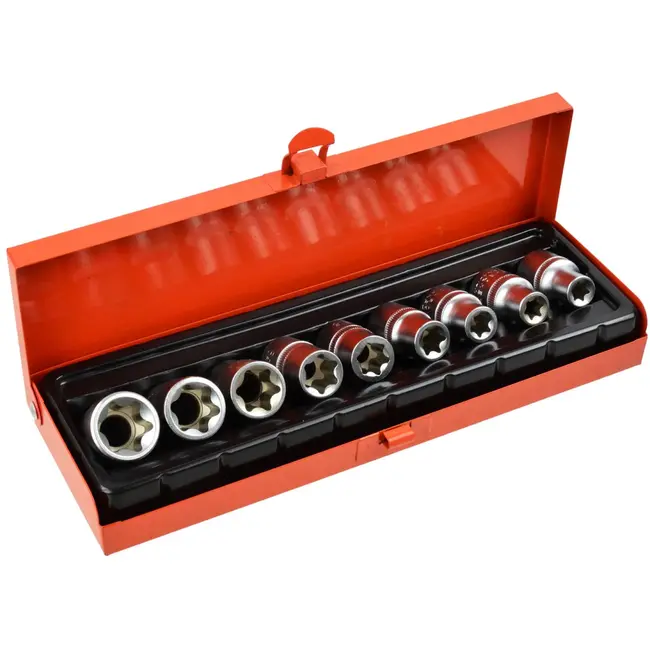 GEKO Torx Dopsleutelset - CrV Staal - 9-delig - Metalen Koffer