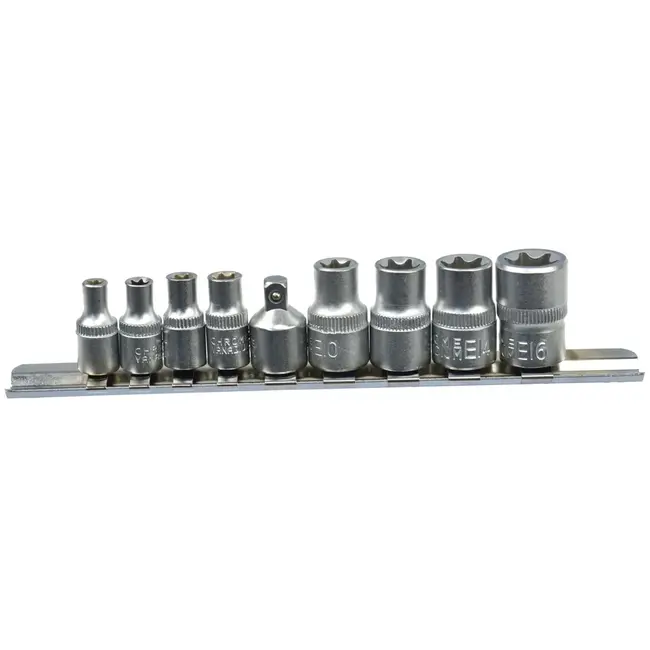 GEKO Torx Dopsleutelset - CrV Staal - 9-delig - Inclusief Rail Organizer