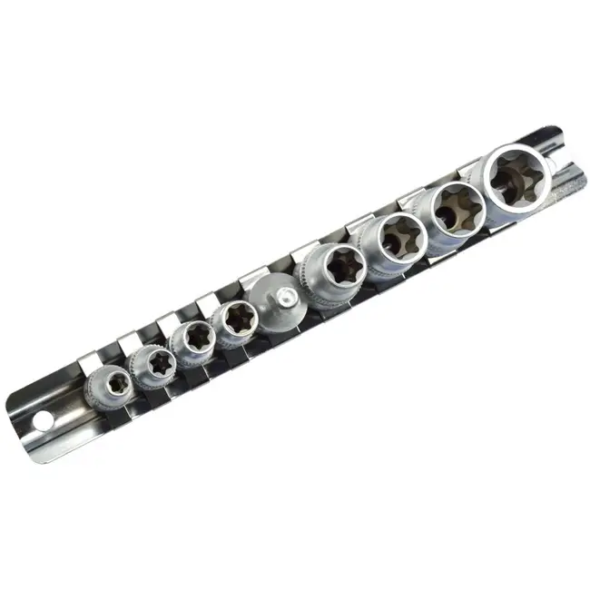 GEKO Torx Dopsleutelset - CrV Staal - 9-delig - Inclusief Rail Organizer