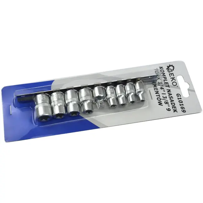 GEKO Torx Dopsleutelset - CrV Staal - 9-delig - Inclusief Rail Organizer