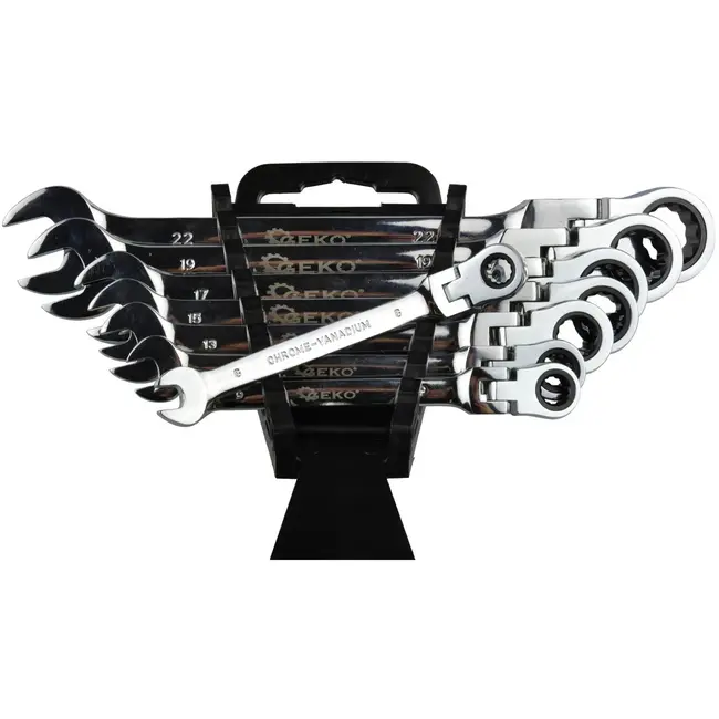 GEKO Flexibele ratelsleutelset - 72-tands - 8-delig - 8-22 mm - Chroom vanadium