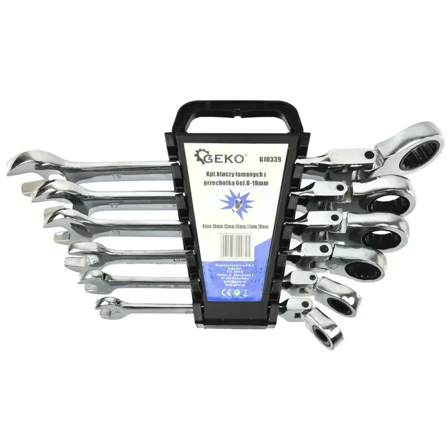 GEKO Flexibele ratelsleutelset - 180° kop - 8-19 mm - 6-delig