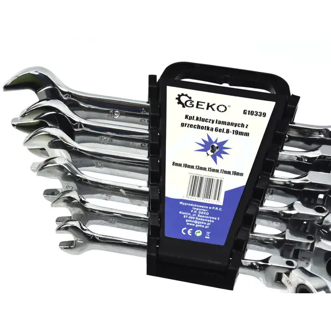 GEKO Flexibele ratelsleutelset - 180° kop - 8-19 mm - 6-delig