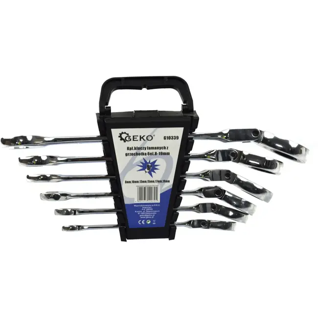 GEKO Flexibele ratelsleutelset - 180° kop - 8-19 mm - 6-delig