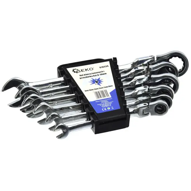 GEKO Flexibele ratelsleutelset - 180° kop - 8-19 mm - 6-delig